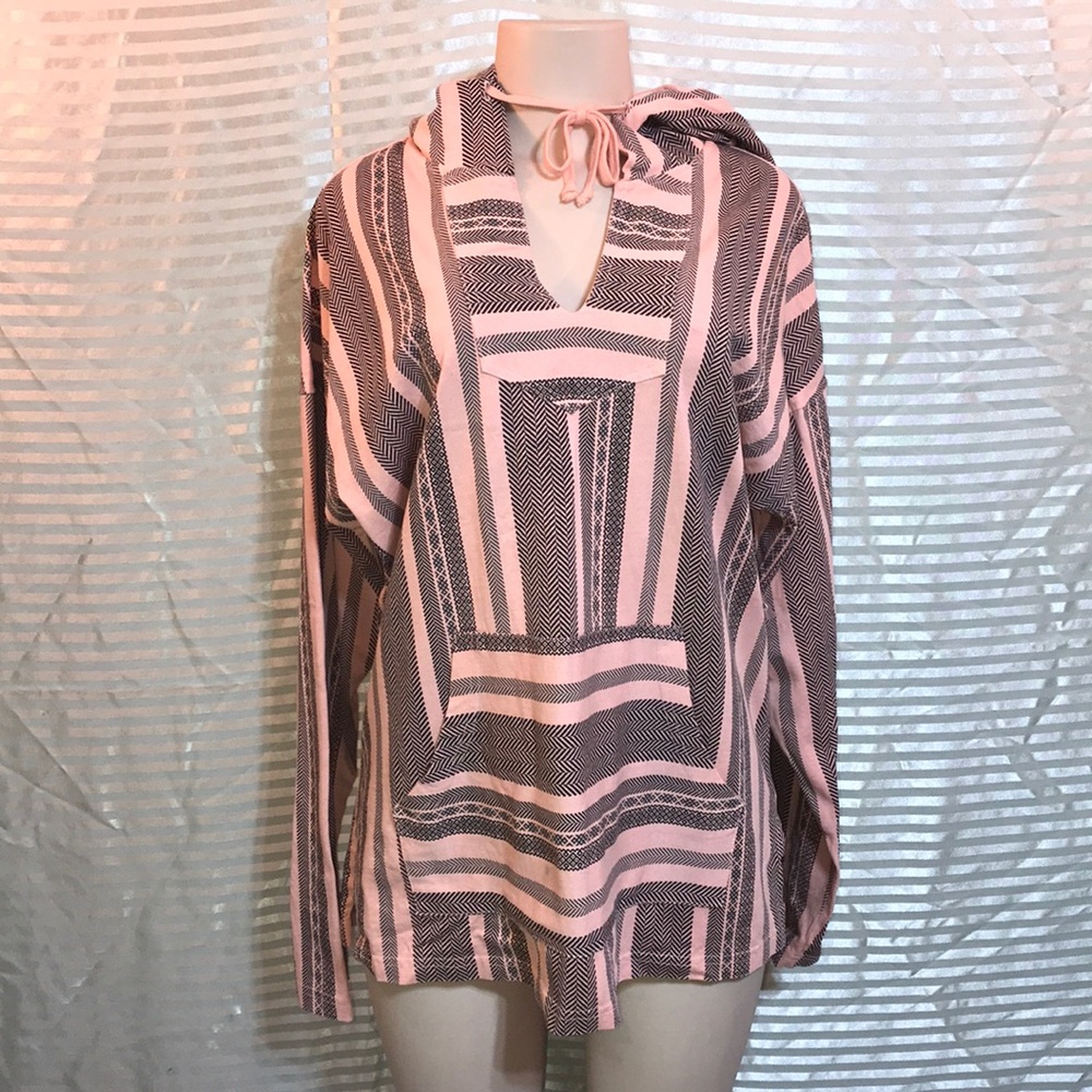 NWT Spirit Jersey Baja Hoodie M Crystal Coral Pink Black Pullover 100% Cotton